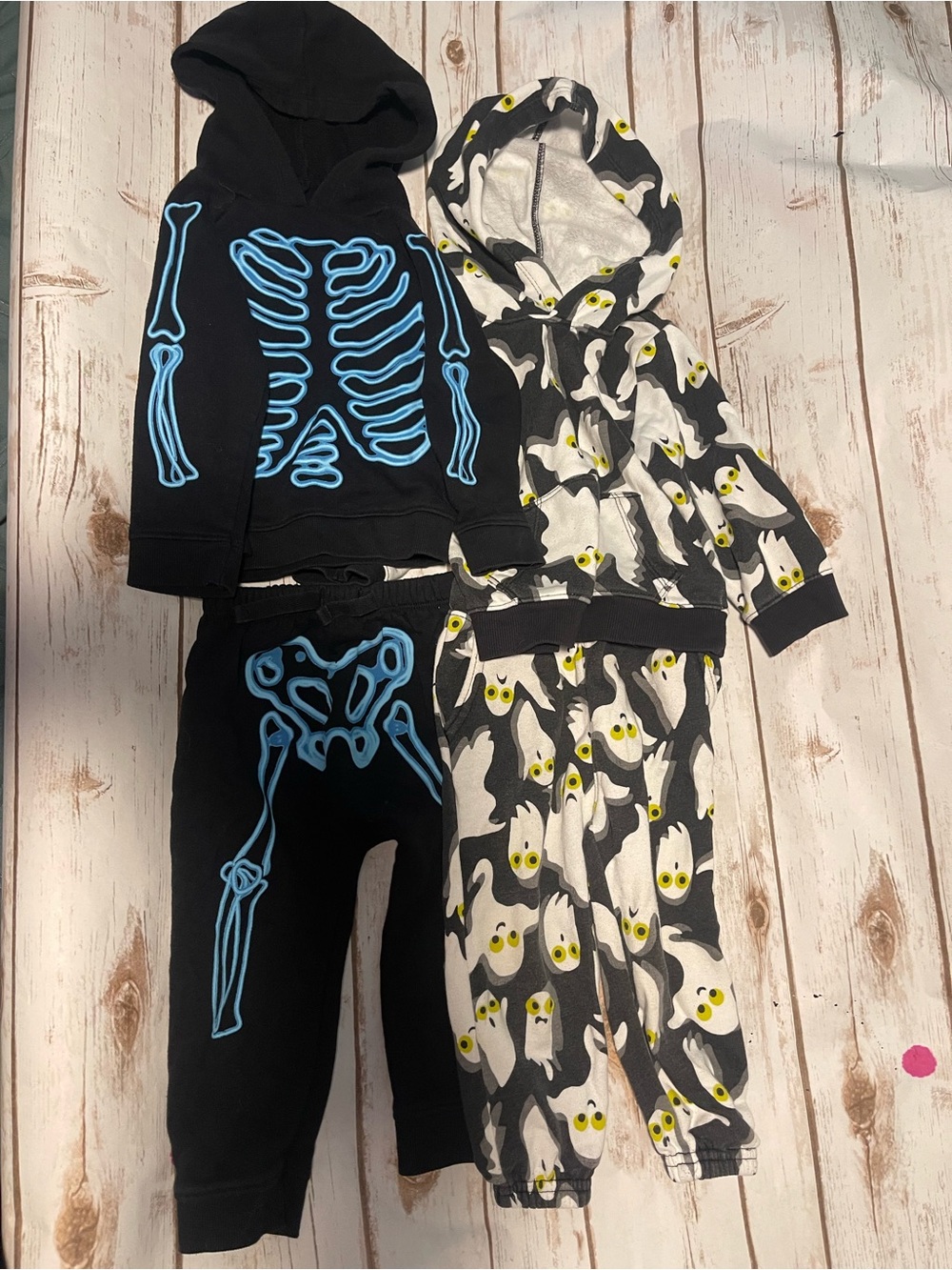 Old Navy Black Hoodie & Pants Set with Blue Skeleton and Ghost Print